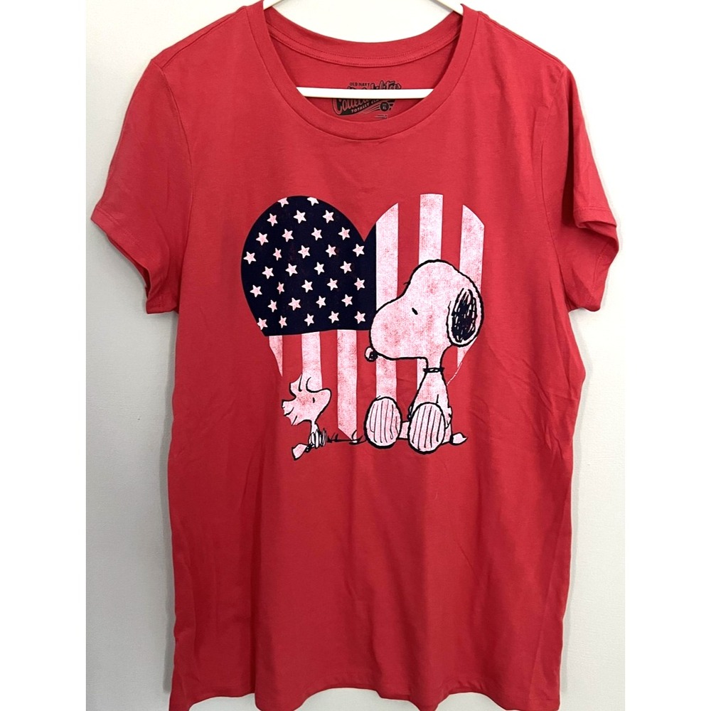 Peanuts Snoopy Old Navy Shirt‎ Women XL Red American Flag Heart Graphic Tee